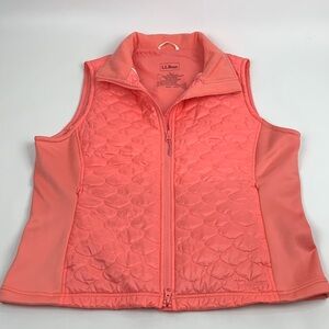 L.L. Bean Vibrant Coral Pink Quilted Vest Size Large Zip up pockets Thinsulate